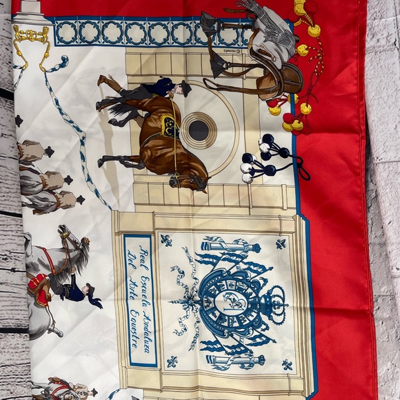 HERMES Carre 90 REAL ESCUELA ANDALUZA DEL ARTE ECUESTRE Scarf Stole Auth Women - Picture 7 of 12